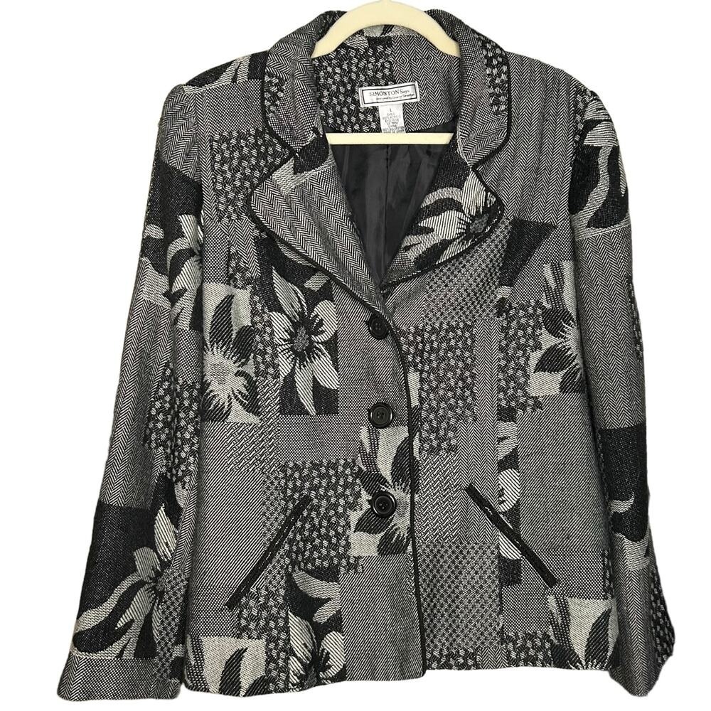 Vintage Black And Gray Patchwork Patterned Blazer… - image 3